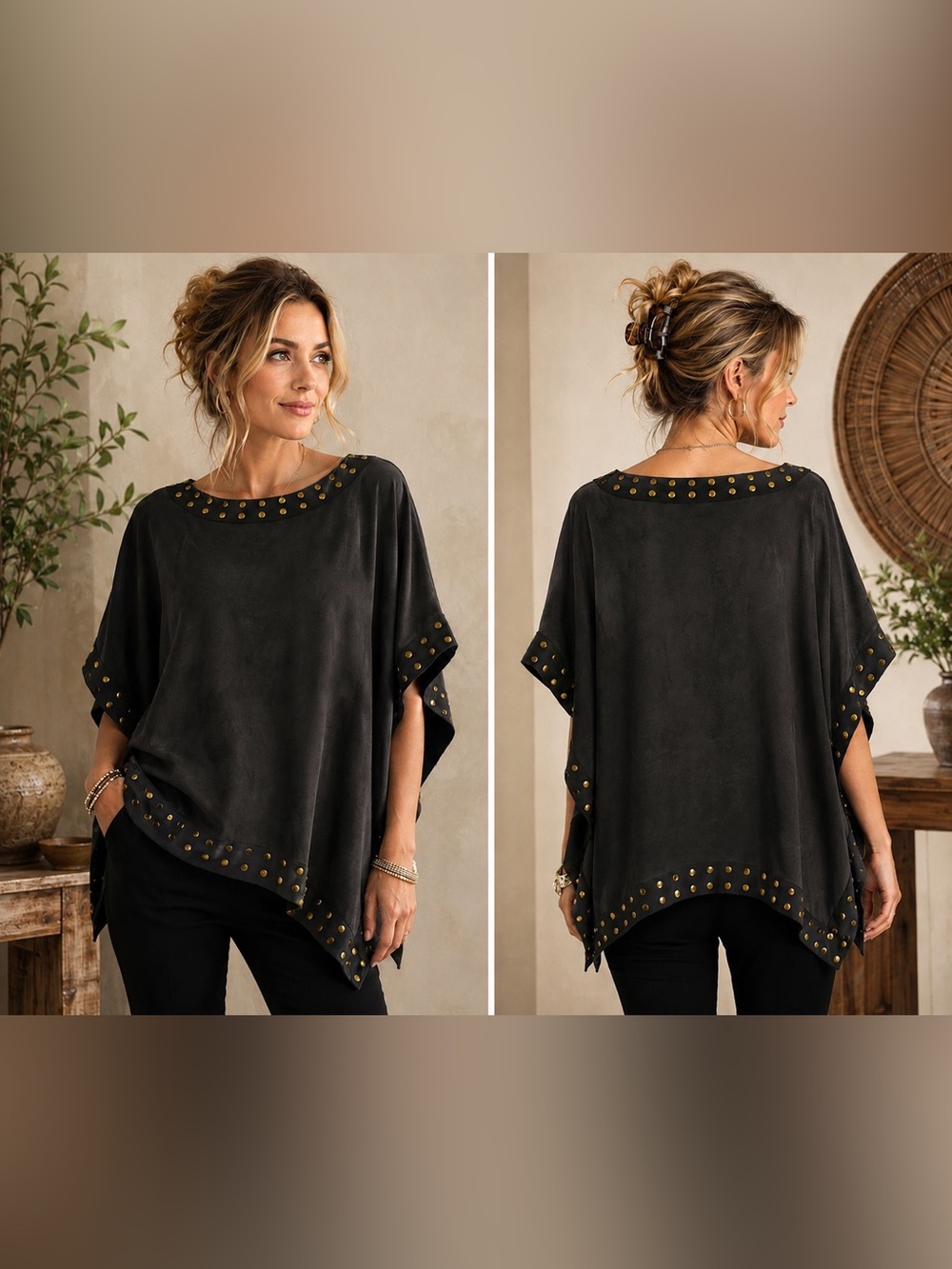 NYGARD Stud-Trim Tunic in Black Size 1X Like New